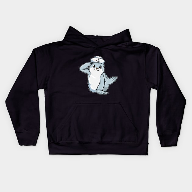 Seal as Sailor with Hat Kids Hoodie by Markus Schnabel